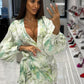 Clacive Sexy Loose Print Women's Dress 2024 Fashion V-Neck Puff Sleeve Mini Dresses Elegant Classic Lace-Up Dress Female Clothes
