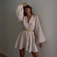 Talenza Ruffle V Neck Long Sleeve Mini Dress Women's Fashion Sexy Loose Dress Elegant Ruffle High Waist Casual Slim Party Dress