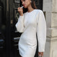 TRAFZA Autumn New Fashion Women Dresses Solid Long Lantern Sleeves Zipper Female Chic Holiday Style Loose Mini Dress Mujer